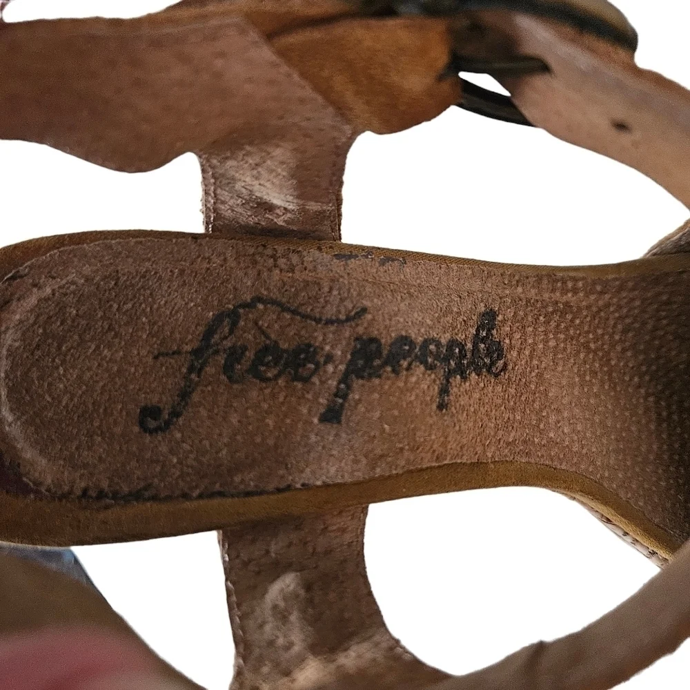 Free People Womens‎ Brook Platform Cork Black Suede Open Toe Taupe Sz 10